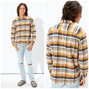 American Eagle Men's Yellow Super Soft Flannel Button Up LS Shirt Size XXL